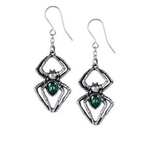 Alchemy Gothic ✦ Emerald Venom Spider Drop Green Crystal Pewter Earrings ✦ NWT